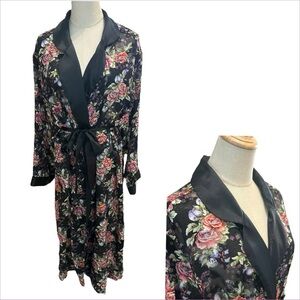 Vtg. Victorias Secret Gold Label Rose Floral Robe Sz M Semi Sheer Kimono Cottage